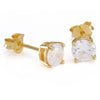 KING ICE .925 STERLING SILVER GOLD CLEAR ROUND STUD EARRINGS