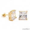KING ICE .925 STERLING SILVER GOLD CLEAR PRINCESS STUD EARRINGS