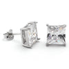 KING ICE STERLING SILVER PRINCESS STUD EARRINGS - WHITE GOLD