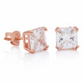 KING ICE .925 STERLING SILVER GOLD CLEAR PRINCESS STUD EARRINGS