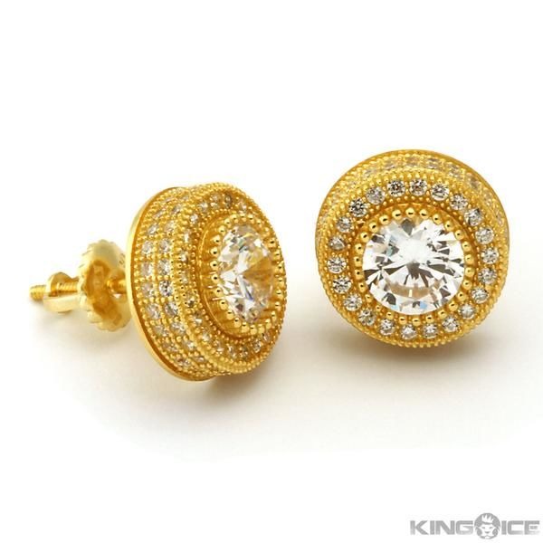 KING ICE ICED BUTTON STUD EARRINGS