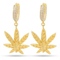 KING ICE EMERALD CANNABIS LEAF HANGING EARRINGS